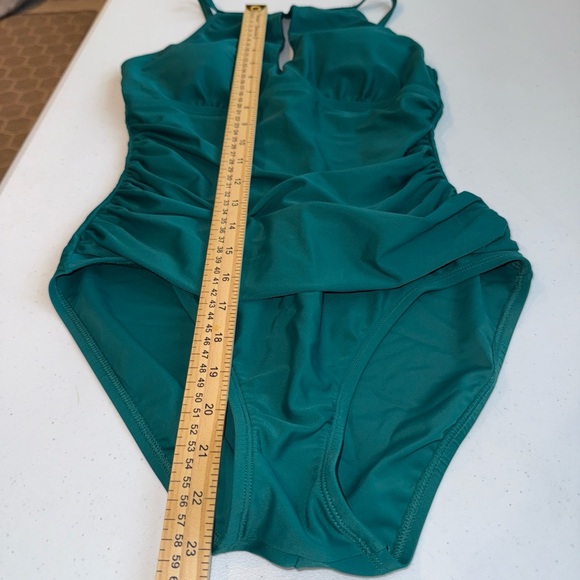 Ellen Tracy Women’s Size 8 Green One-Piece Swimsuit High Neck Keyhole Ruched - Picture 9 of 11